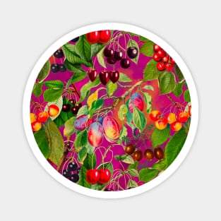 Exotic tropical floral leaves and fruits, botanical pattern, tropical fruits pattern, Pink and fuchsia fruit pattern over a Magnet